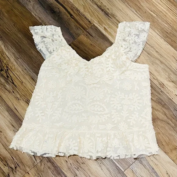Anthropologie Lace Off-The-Shoulder Cream Blouse size XL - Picture 6 of 13